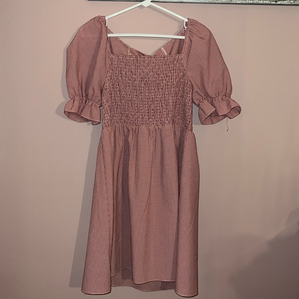 Smocked Red/ tan Gingham Maxi dress “Beyond the Radar”